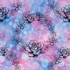 Succulents - decorative composition. Florarium. Seamless pattern. Watercolor. Graphics. Wallpaper. Use printed materials, signs, posters, postcards, packaging.