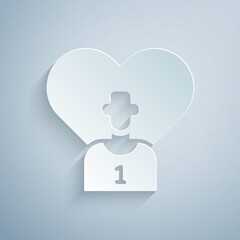 Paper cut Football or soccer player icon isolated on grey background. Paper art style. Vector