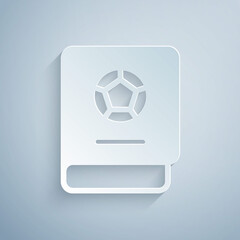 Paper cut Football learning book icon isolated on grey background. Paper art style. Vector