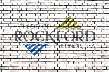 flag of Rockford, Illinois painted on brick wall