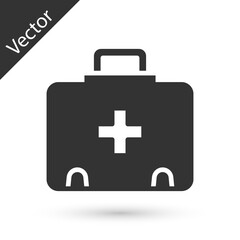 Grey First aid kit icon isolated on white background. Medical box with cross. Medical equipment for emergency. Healthcare concept. Vector