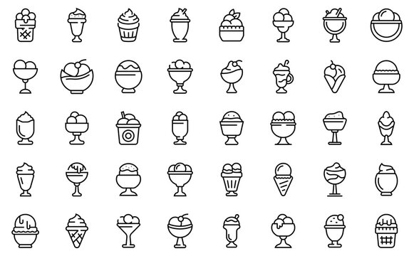 Gelato bowl icons set. Outline set of gelato bowl vector icons for web design isolated on white background