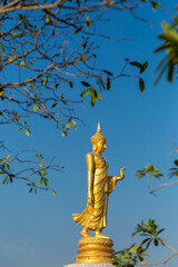 The standing buddha with blue sky and cloud,Copy space