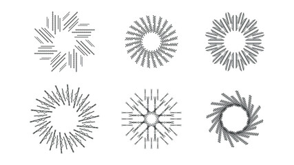 Fototapeta premium Set Abstract Collection Starburst Sunburst Sunset Black Line Doodle Design Elements Bursting Rays Sunrise Light Radiant Spark Vector Design Style