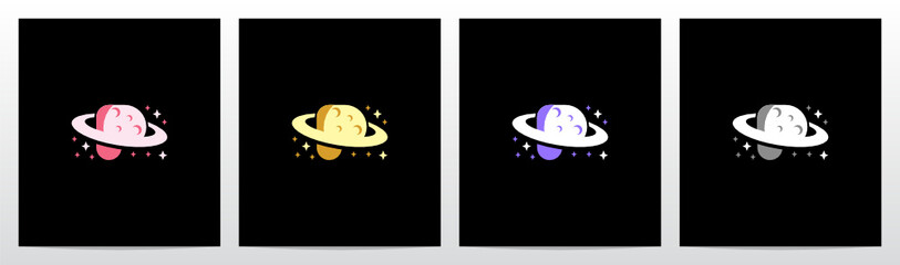 Planet Alphabet With Ring And Stars Letter Logo Design P - obrazy, fototapety, plakaty