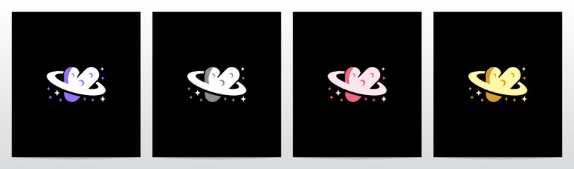 Planet Alphabet With Ring And Stars Letter Logo Design V