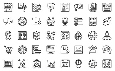 Featured product icons set. Outline set of featured product vector icons for web design isolated on white background