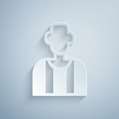 Paper cut Football or soccer referee icon isolated on grey background. Paper art style. Vector