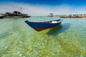 Boat floating in the sea of ​​Bintan island