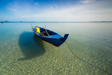  Boat floating in the sea of ​​Bintan island