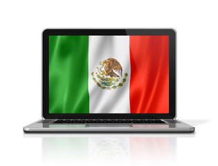 Mexican flag on laptop screen isolated on white. 3D illustration