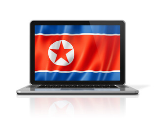 North Korean flag on laptop screen isolated on white. 3D illustration