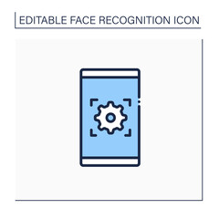 Mobile app line icon. Face recognition application. Automatically technology biometric verification.Identity detection concept. Isolated vector illustration.Editable stroke