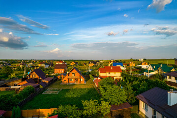 Aerial view of houses in a cottage town