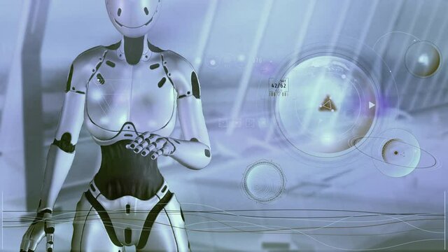 The robot is studying data from the Earth.