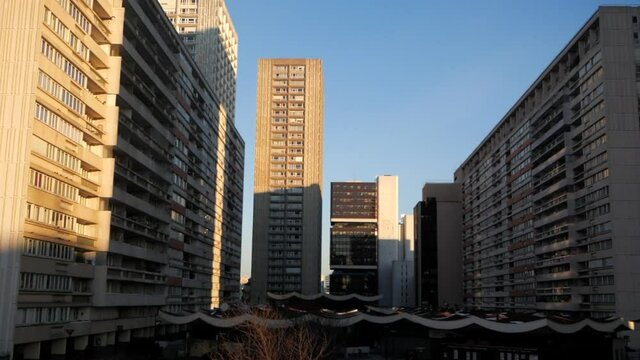 Sunrise on urban buildings (Paris - Olympiades, France)