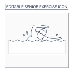 Swimming line icon. Physical activity. Man swim in the pool. Keeps muscles in tonus. Training. Senior exercise concept. Isolated vector illustration. Editable stroke