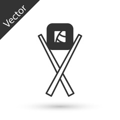 Grey Sushi with chopsticks icon isolated on white background. Traditional Japanese food. Vector