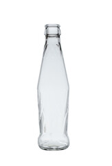 Empty glass bottle for cold carbonated drinks. On a white background, close-up