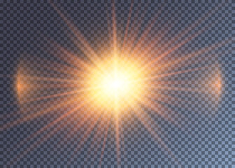 Gleaming orange vector sun with lens flare