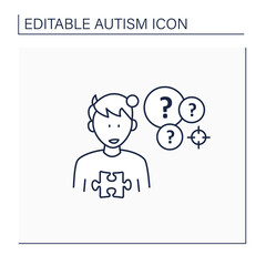 Neurodevelopmental disorder line icon.Intense focus on one topic. Preoccupation with a specific topic of interest. Autism spectrum disorder concept.Isolated vector illustration.Editable stroke
