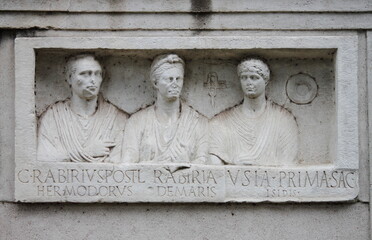 Basrelief in Appian way in Rome, Italy