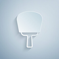 Paper cut Korean hand fan icon isolated on grey background. Paper art style. Vector