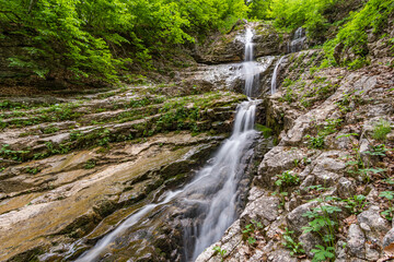 Beautiful waterfalls and mountain rivers in Schoenebach in Vorarlberg, Austria