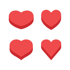 Heart icons. Isometric flat design 3d style. Love and romance symbol set.