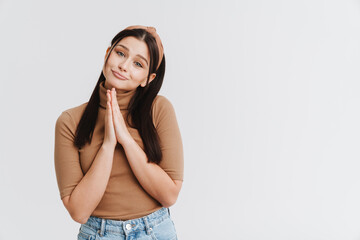 Portrait of a young white brunette casual woman