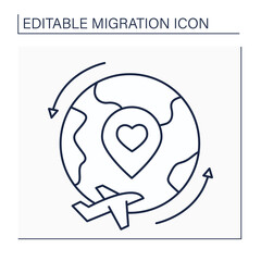 Repatriation line icon. Returning voluntarily or forcibly to place of origin or citizenship. Restoring to homeland. Migration concept. Isolated vector illustration. Editable stroke