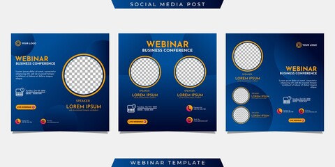 Creative design collection of social media story post templates on a dark blue gradient background. It is suitable for business webinar, marketing webinar, online class program, etc.