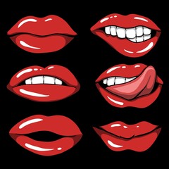 Sexy red lips set vector illustration