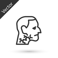 Grey line Throat cancer icon isolated on white background. Laryngeal cancer. Vector
