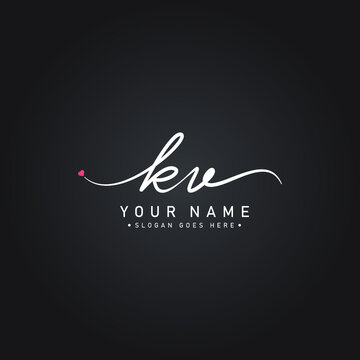Initial Letter KV Logo - Handwritten Signature Logo