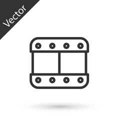Grey line Play video icon isolated on white background. Film strip sign. Vector