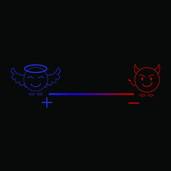 Scale from angel to demon. From plus to minus. From blue to red. From good to evil. Vector graphics