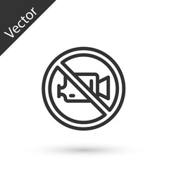 Grey line Prohibition sign no video recording icon isolated on white background. Vector