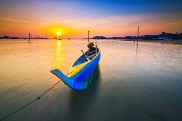 boat at beauty sunset in Bataam Island