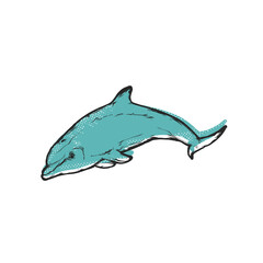 Jumping dolphin, vintage flat vector emblem art