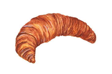 Croissant, flour product. Food, restaurant. Isolated on a white background. Watercolor illustration.