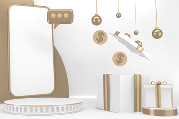 Roman podium  white for cosmetic product on background white. 3d rendering