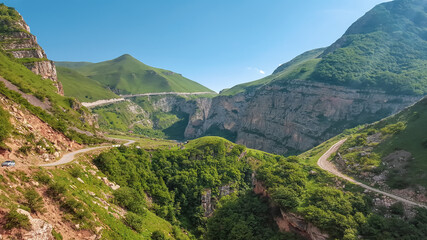 Fototapeta na wymiar Beautiful road in the mountains. Summer in Quba. Azerbaijan