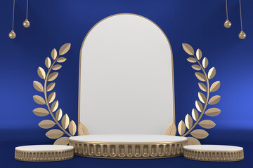 Victory blue adstract , podium for cosmetic product. 3d rendering