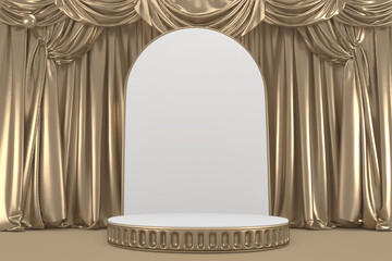 Victory  golden podium winner on white background minimal design. 3D rendering