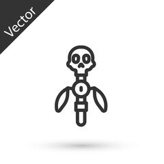 Grey line Magic staff icon isolated on white background. Magic wand, scepter, stick, rod. Vector