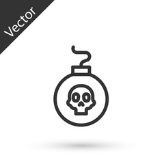 Grey line Bomb ready to explode icon isolated on white background. Vector