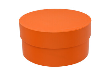 Gift box made of round-shaped paper, orange color. Isolated on a white background, close-up