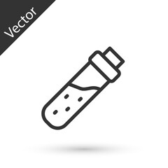 Grey line Bottle with potion icon isolated on white background. Flask with magic potion. Happy Halloween party. Vector