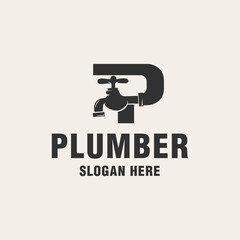 Initial P with plumber element logo template monogram style